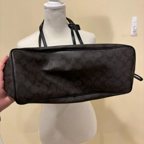 COACH Signature Drawstring Carryall Tote Bag Black/Brown - Picture 8 of 8
